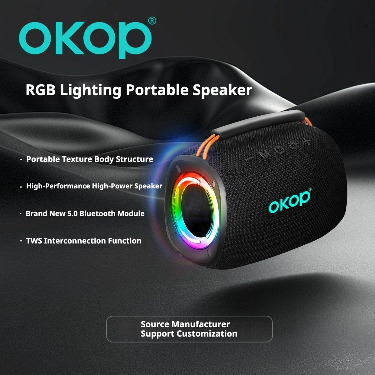 KP-590 Wireless Bluetooth Speaker Outdoor High Fidelity Sound With Heavy Bass New Portable Model For Home Travel Features Ambient Lighting