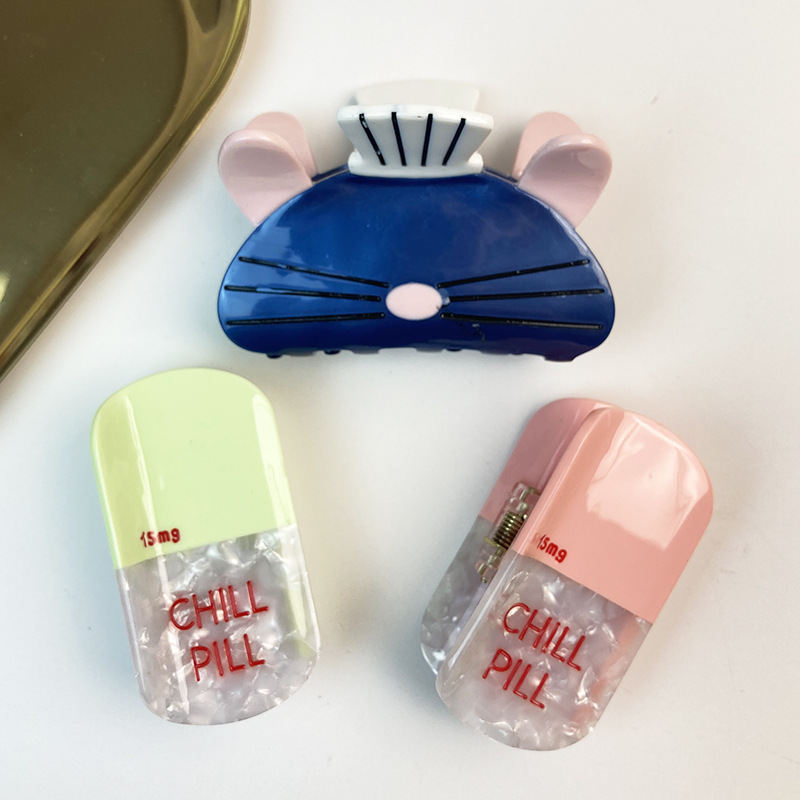 Mouse Acetate Hairpin Pill Hair Accessories Creative