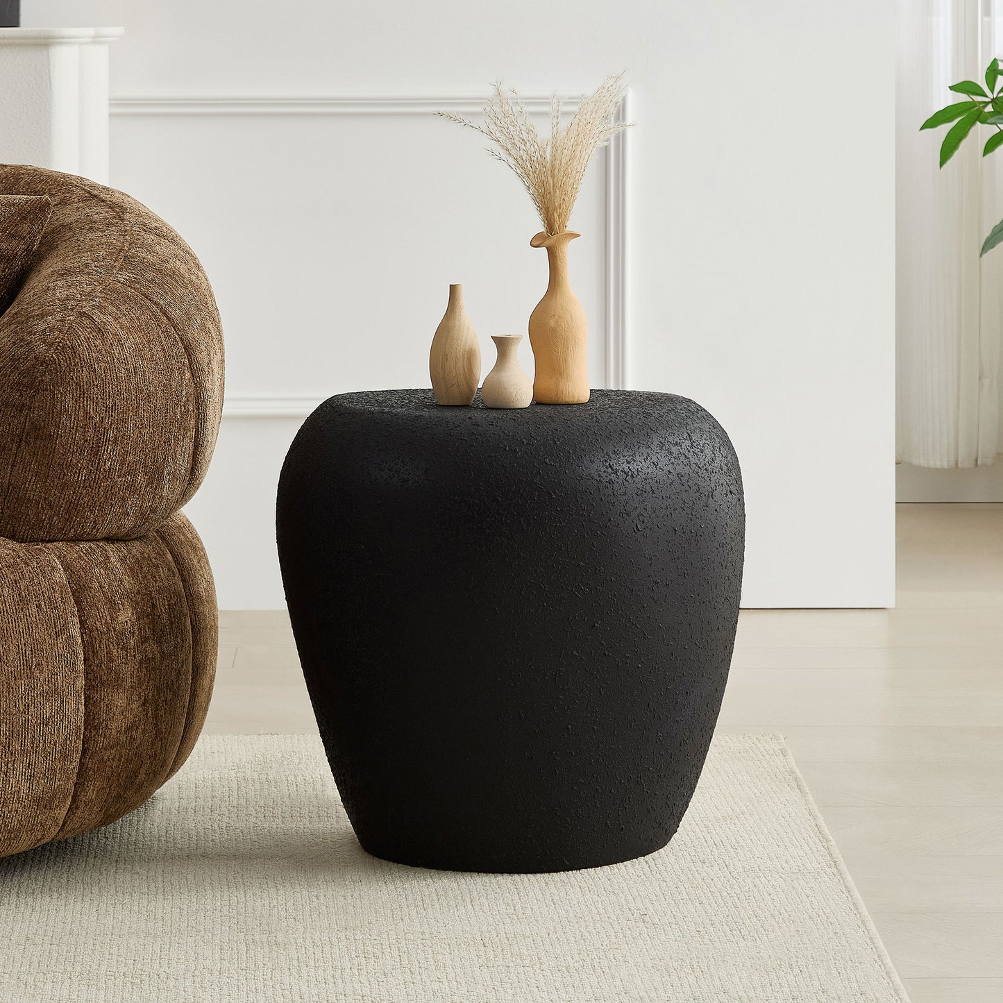 19.29 Inch Irregular Fiberglass Side Table  Durable, Scratch-Resistant & Waterproof End Table For Living Room,Apartment,Office,Matt Black