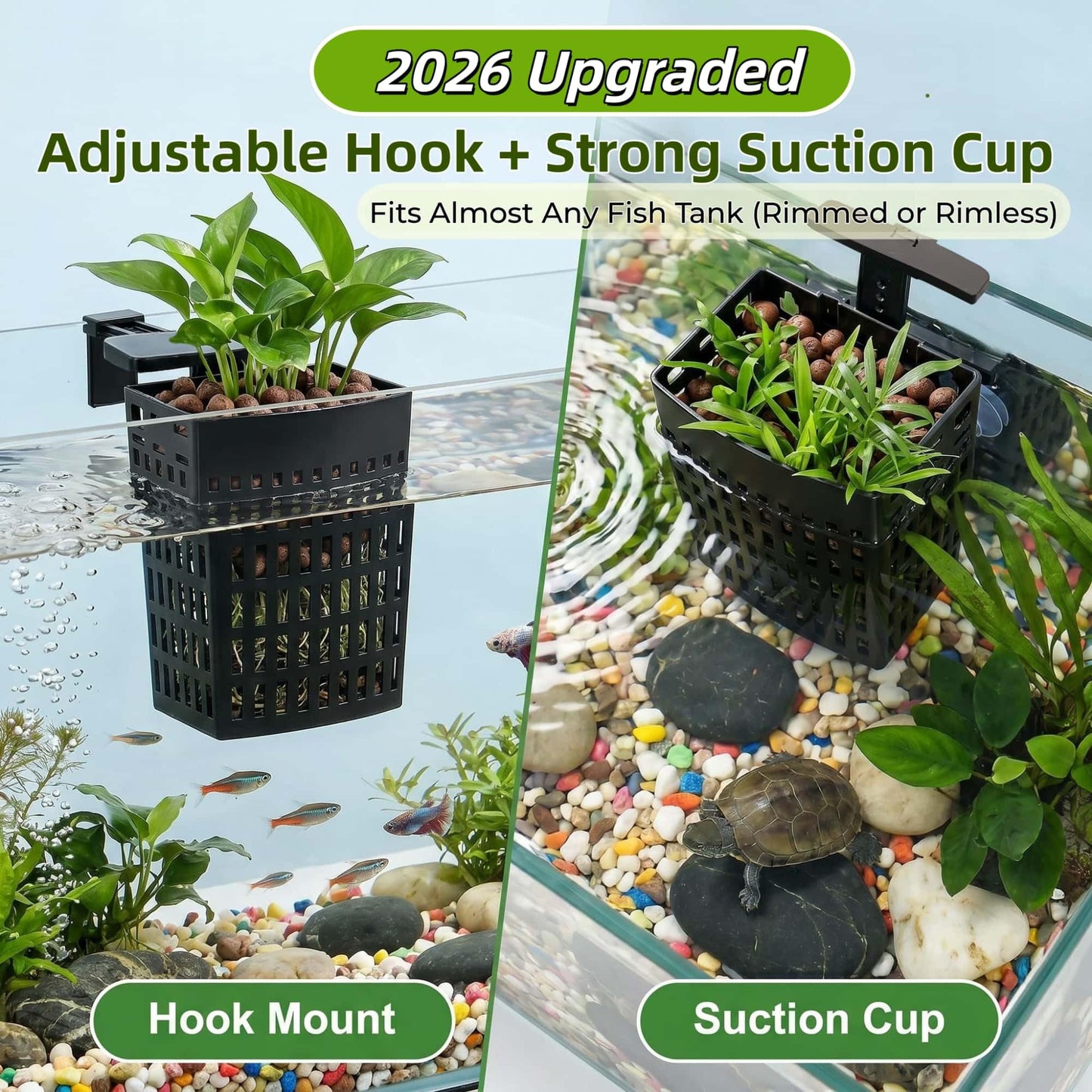 2 Pack Upgraded Aquarium Plant Holder, Adjustable Width And Height Hook Fish Tank Plant Holder With Suction Cup For Aquascape Decor