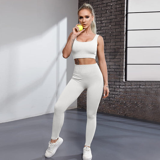 Seamless Yoga Training Threaded High-Elastic Fabric Outdoor Running Fitness Set For Women