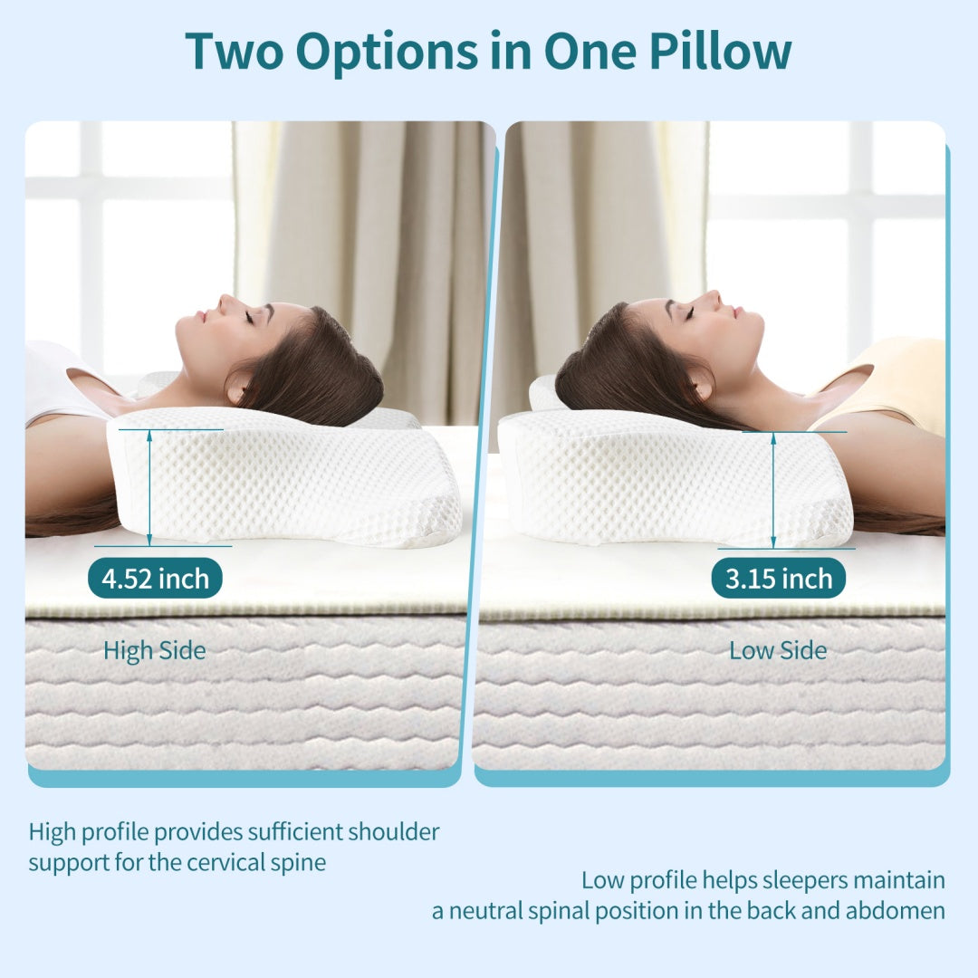 Cervical Neck Pillow, Cooling Ergonomic Memory Foam Pillows  Dual Height Orthopedic Support Contour Pillow For Side