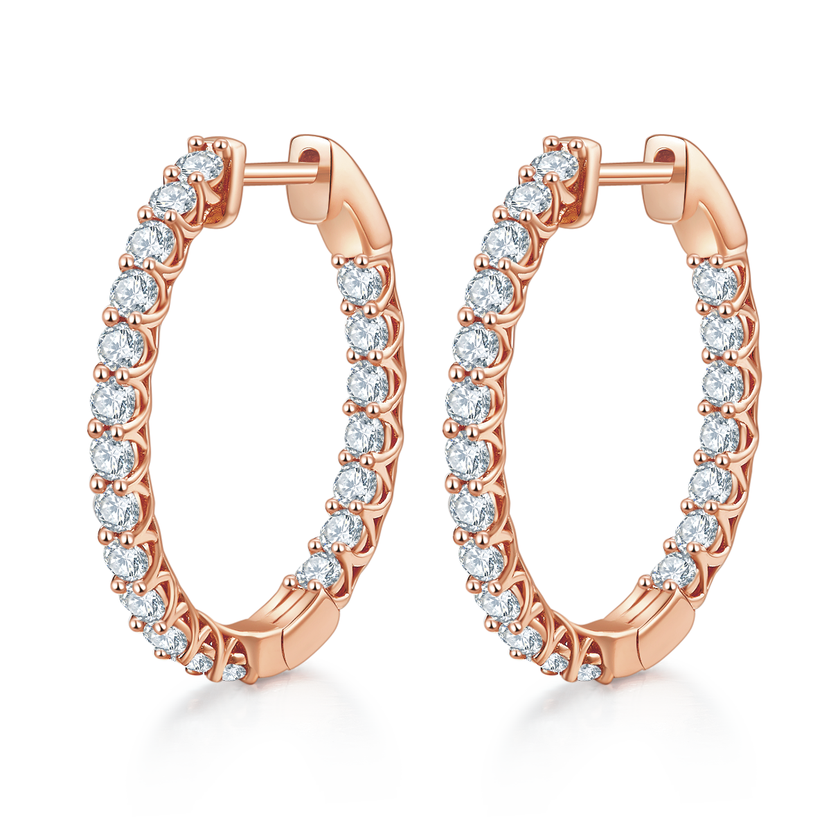 4.2g S925 Sterling Silver Moissanite Hoop Earrings, 25mm Round Pave Hoops With GRA Certificate, Platinum Plated, Rose Gold Or Gold Available, Luxury Gift Box Set For Women
