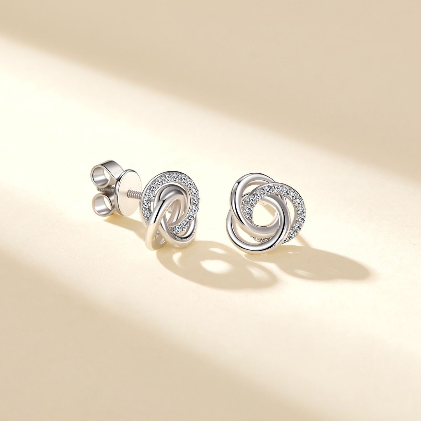 S925 Sterling Silver Love Knot Stud Earrings, Pear Cut D-VVS1 Moissanite, Platinum Plated 1.9g Minimalist Jewelry With Gift Box Set