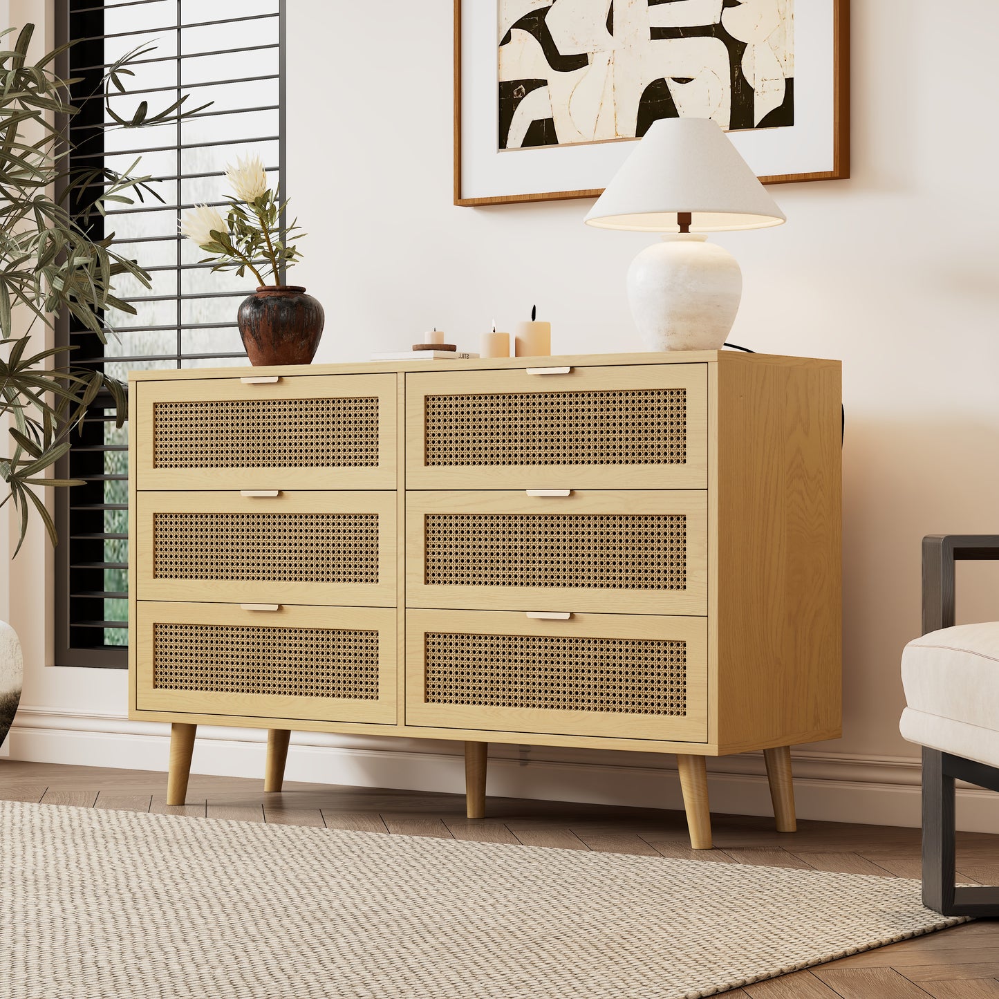 Chest Of Drawers With 6 Drawers, Sideboard Drawer Cabinet Made Of Wood, Drawer Chest Of Drawers With Metal Handles, For Bedroom, Living Room, Office, Sideboard Highboard With Plenty Of Storage Space,