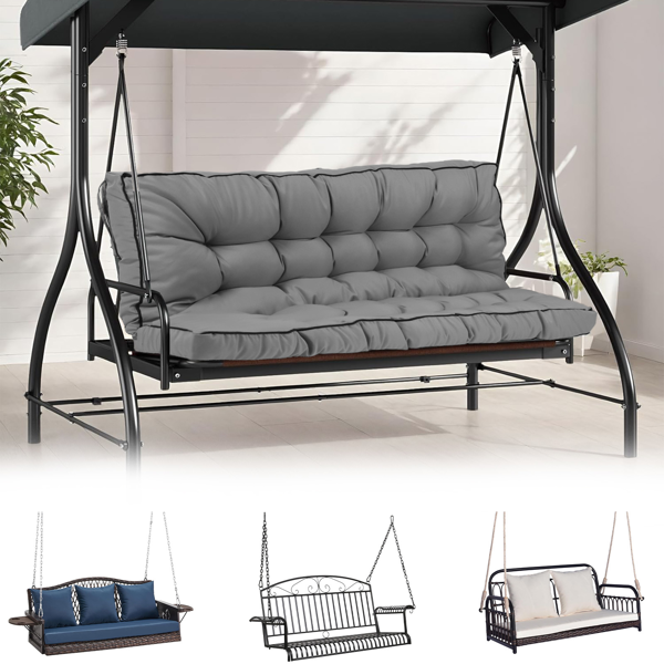 Outdoor Swing Cushions 55 Inch,Waterproof 4in Thick Porch Swing Cushion Replacement With Backrest And Ties,Comfortable 2-3 Seat Pation Swing Pad For Backyard,Garden,Lawn,Outdoor Furniture Light Grey