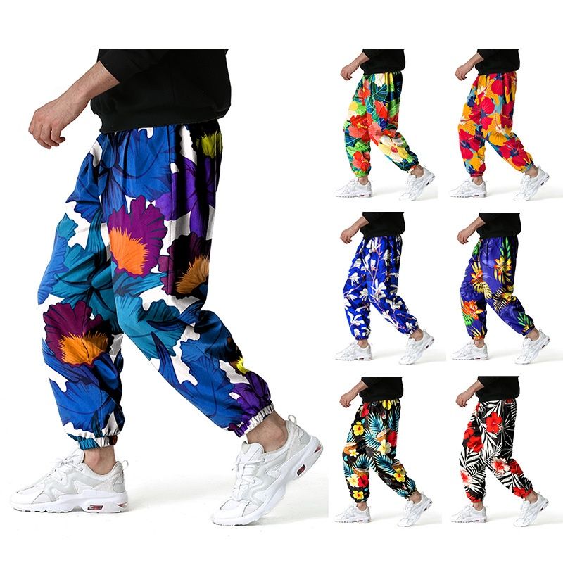 Men's Loose Harem Yoga Harem Hawaiian Pattern Print Drop Crotch Jogger Pants