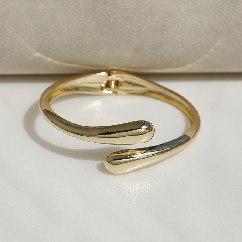 European And American Popular Fashion Versatile Gold Polished Bracelet Simple Irregular Women's Spring Open Bangle Jewelry