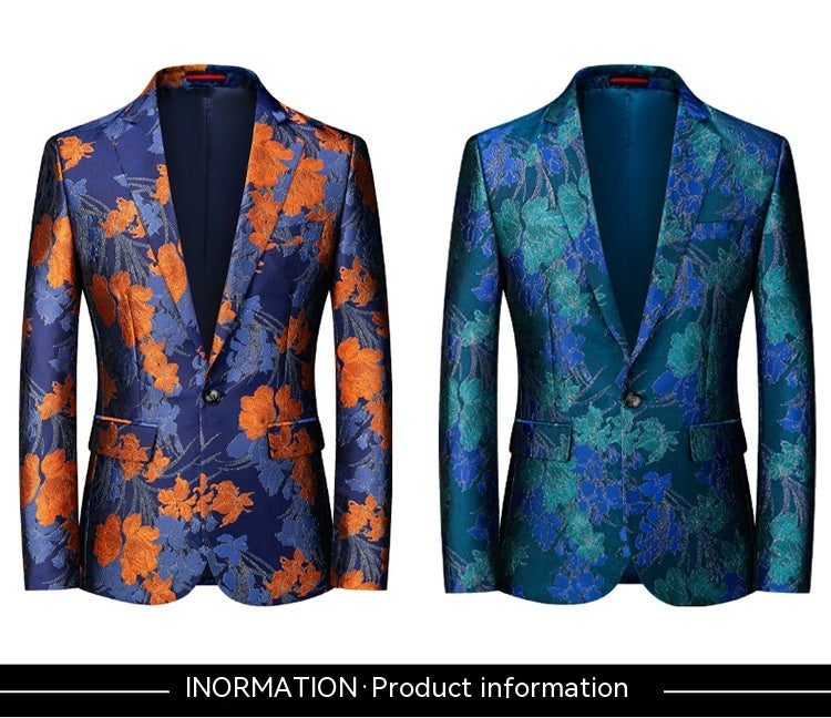 Men's Dress Host MC Wedding Best Man Jacquard Suit