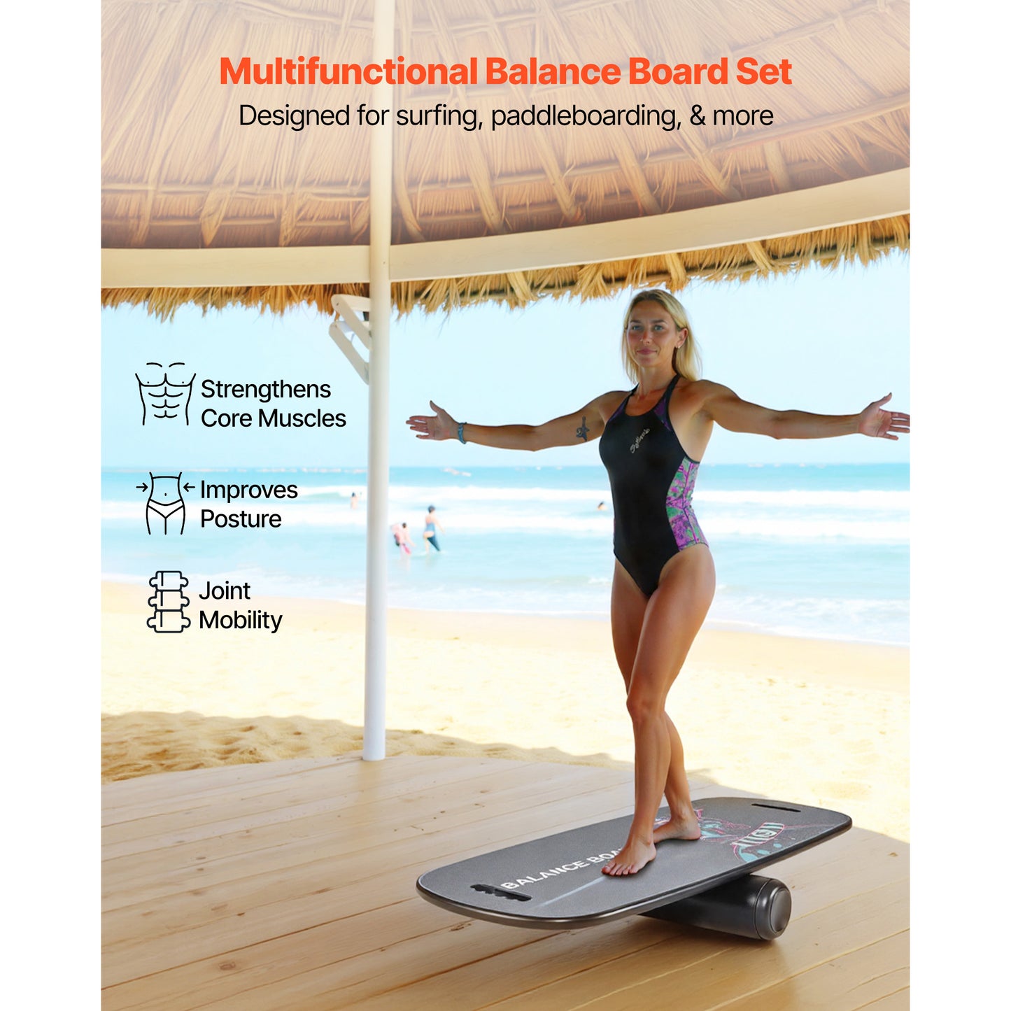 Balance Board, 2-in-1 Wobble Board Trainer For Adults, Premium Wooden Balance Training Equipment, With Roller, Magnetic Stoppers, Storage Rack, For Core Workouts, Surf Trainer & Physical Therapy