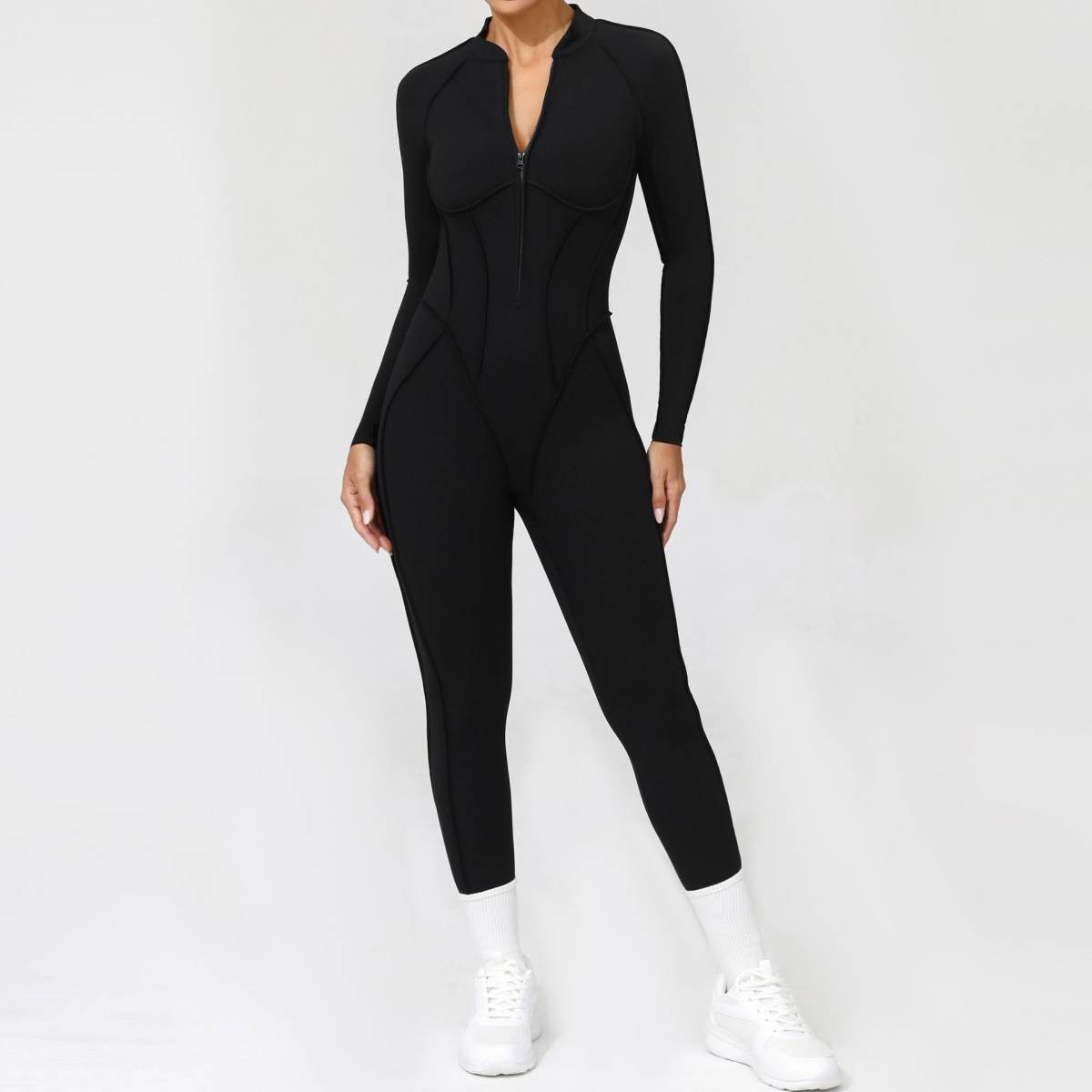 Womens Half Zip Long Sleeve Yoga Jumpsuit