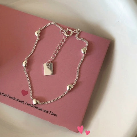 1pc 999 Sterling Silver Multi-Heart Chain Bracelet, Minimalist Delicate Style, Perfect For Daily Wear And Valentine's Gift