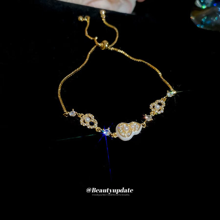 18K Gold Plated Gourd Zircon Pearl Bracelet Exquisite Elegant Versatile Bangle Luxury Premium Wrist Jewelry For Women