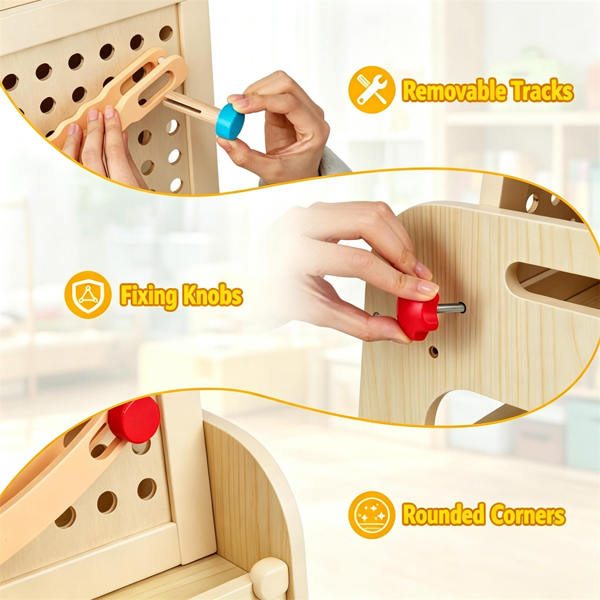 2-in-1 Wooden Kids Art Easel With Marble Run, Magnetic Whiteboard Standing Easel With Storage Shelves & Accessories For Kids 3-
