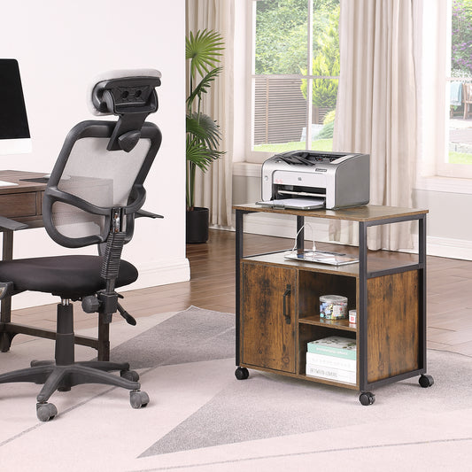 File Cabinet,Office Filing Cabinets With Socket And USB Charging Port,Printer Stand With Storage For A4, Letter Size,Metal Side Frame ,Easy Installationfor Home Office, Rustic Brown Black