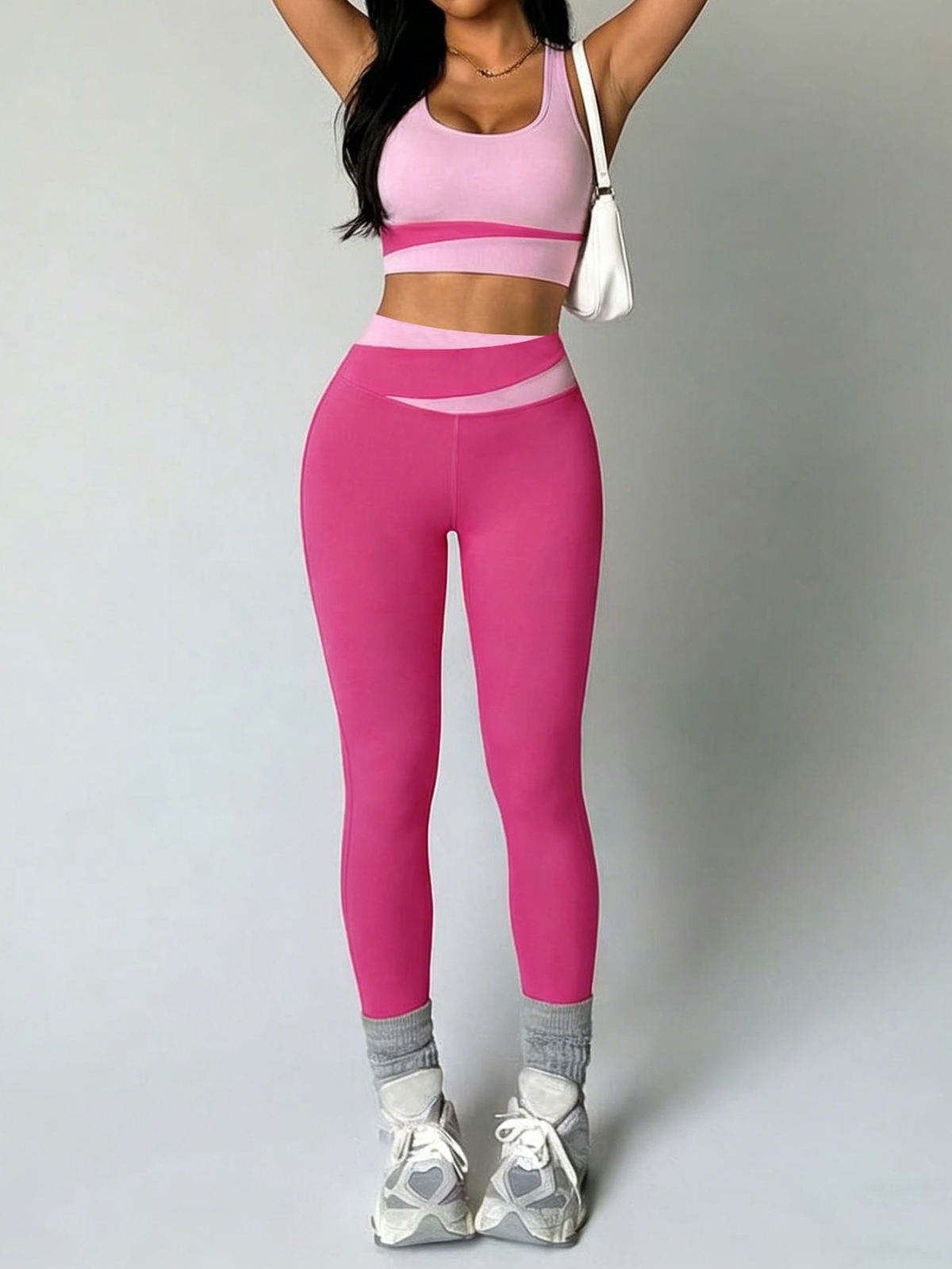 Color-block Vest And High-waisted Yoga Pants Two-piece Set