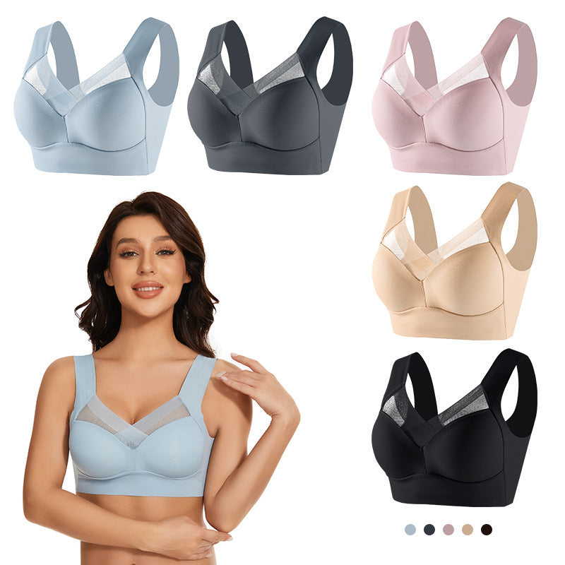 Plus Size Underwear Wireless Beauty Back Underwear Thin Push-up Adjustable Seamless Ice Silk Fixed Cup Bra Cross-border