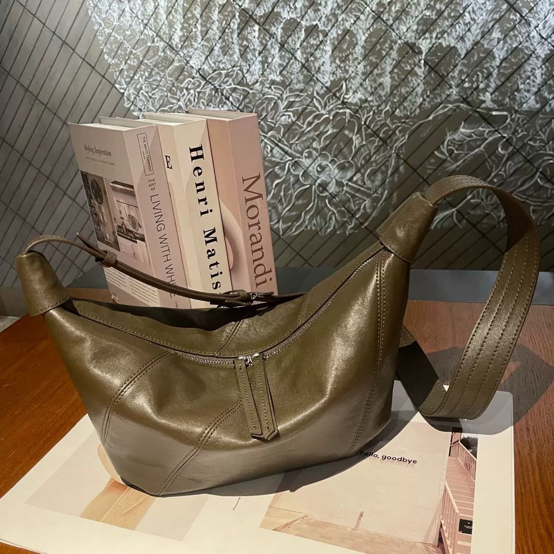 New Top-layer Cowhide Dumpling Bag, High-end Unique Genuine Leather, Light Luxury Fashion, Shoulder, Crossbody, And Underarm Bag For Women