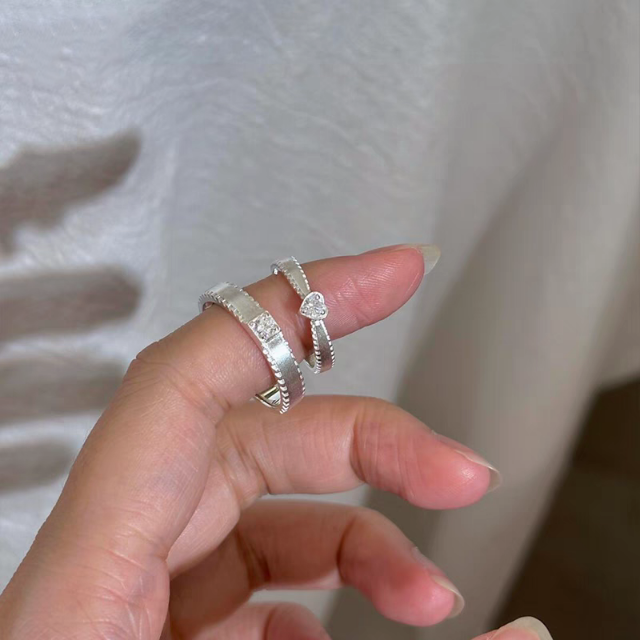 1 Pair 999 Sterling Silver Diamond Heart & Square Couple Rings, Minimalist Romantic Style, Perfect For Daily Wear & Valentine's Gifts