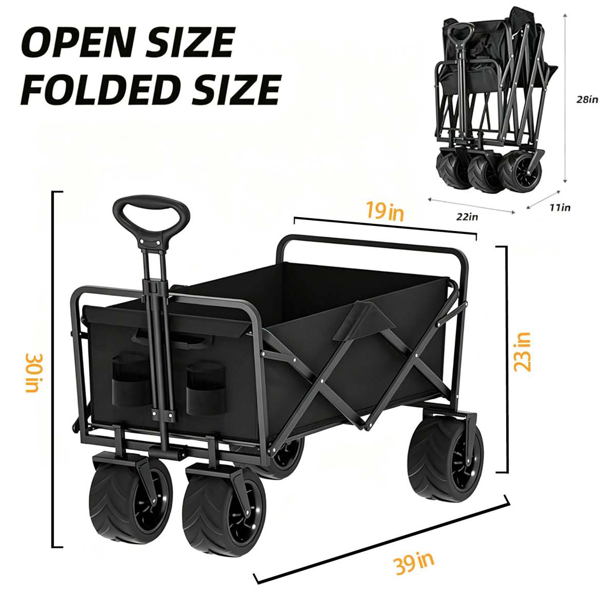 Foldable Multifunctional Camp Trailer Large Capacity Outdoor Camping Beach Trolley Available In Black And Beige