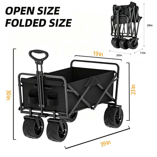 Foldable Multifunctional Camp Trailer Large Capacity Outdoor Camping Beach Trolley Available In Black And Beige