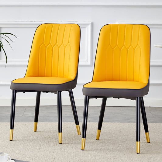 Orange Yellow And Dark Gray Stitching Style, Equipped With Artificial Leather Cushioned Seats, Suitable For Kitchen, Living Room, And Dining Room , 2-piece Set  Orange Yellow And Dark Gray PU  C-007
