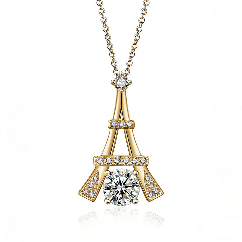 S925 Sterling Silver 1ct D Color VVS1 Moissanite Eiffel Tower Necklace 45cm Platinum Gold Plated GRA Certified Gift Box