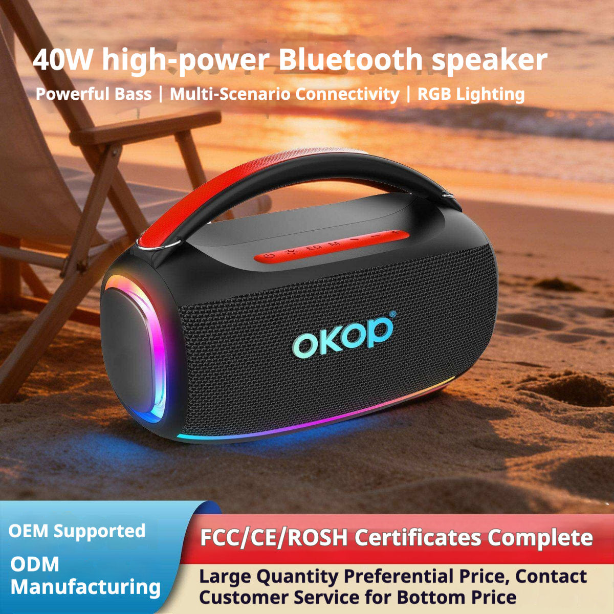 KP-804 Portable Bluetooth Speaker 40W High Power Carry Handle Long Battery Life Super Heavy Bass Ideal For Outdoor Camping