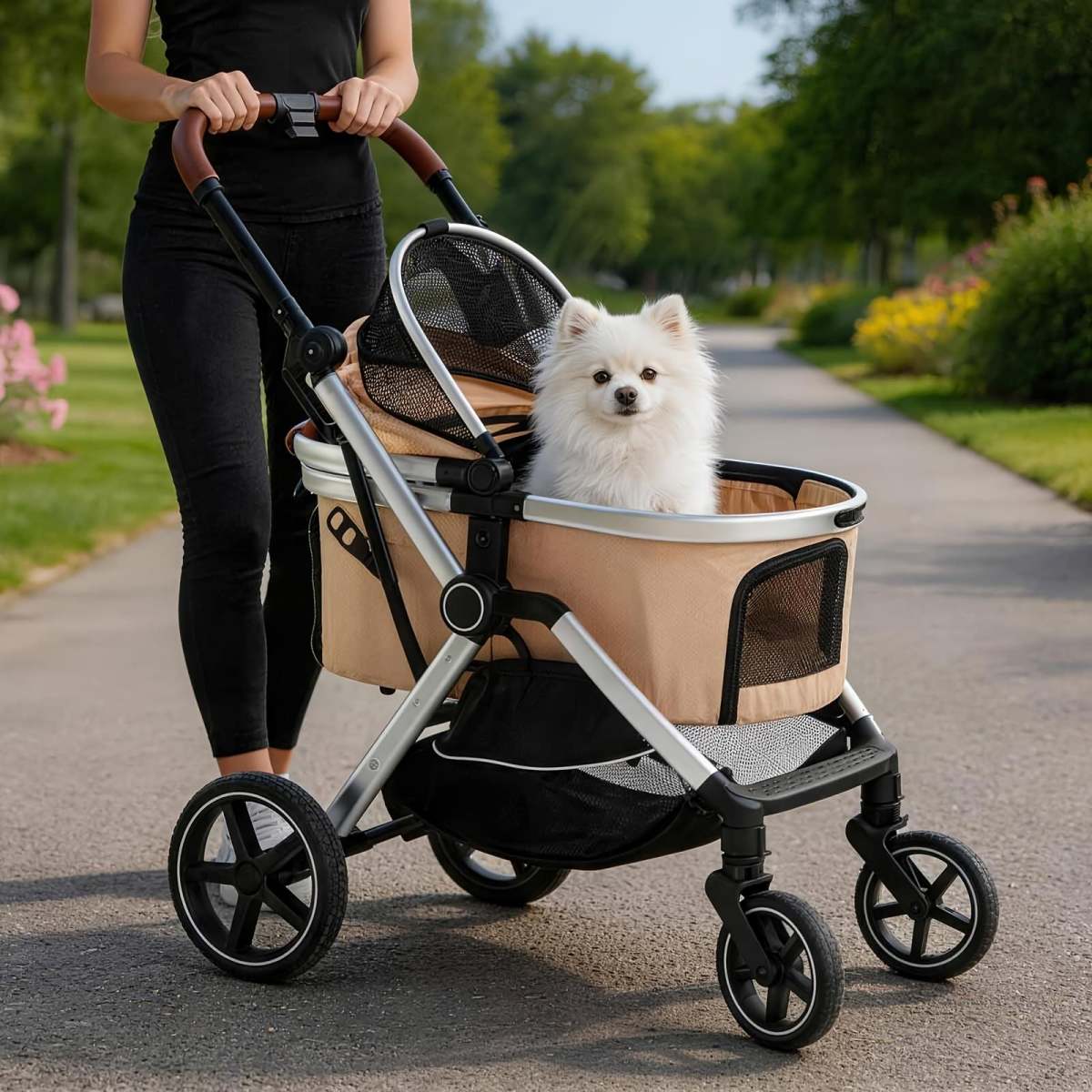 Versatile Pet Stroller For Small To Medium Dogs And Cats  Lightweight, Foldable, And Multi-purpose With Detachable Aluminum Frame Features Ventilated Mesh For Outings, Travel, And Walks.