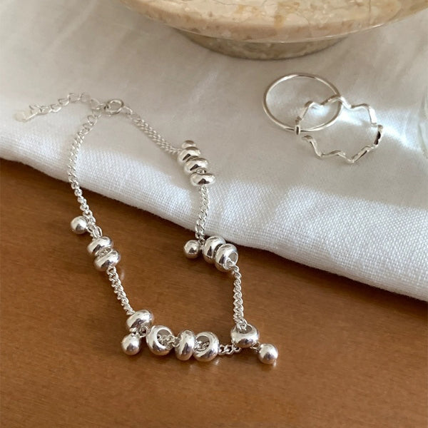 1pc 999 Sterling Silver Coil Bead Charm Bracelet, Minimalist Style, Perfect For Daily Wear And Valentine's Gift