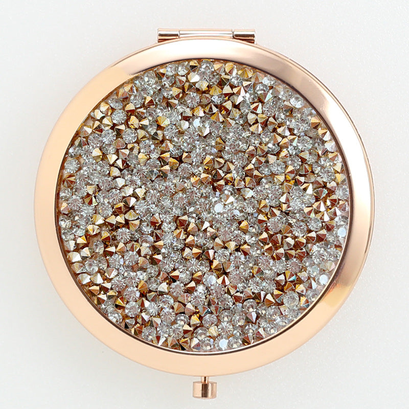 Crystal Stick-on Crystals Makeup Round Double-sided Portable Pocket Mirror