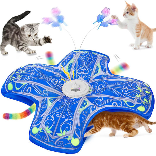 Interactive Cat Toys For Indoor Cats,Automatic Kitten Tunnel Toy  Rechargeable Touch Activated, Hide And Seek Design, Colorful Fluffy Tail & Butterfly, Cat Enrichment Toy For Bored Cats