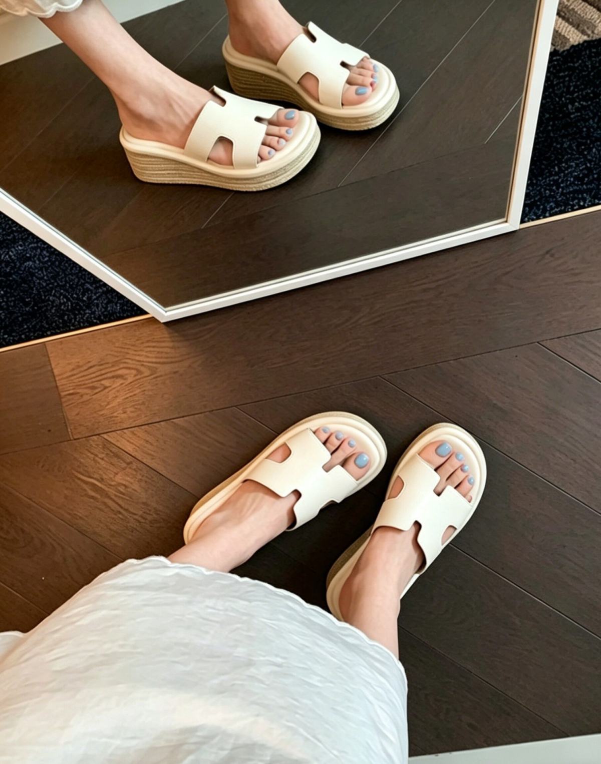 Women Summer New Wedge Platform Thick Sole Slippers Soft Leather Wedge Casual Slide Sandals For Outdoor Wear