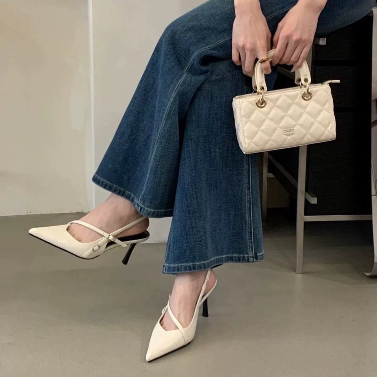 2026 Early Spring New Korean Style Women Pointed Toe Stiletto Heel Backless Shallow Cut Pumps, Elegant Mature Style Closed Toe High Heel Sandals