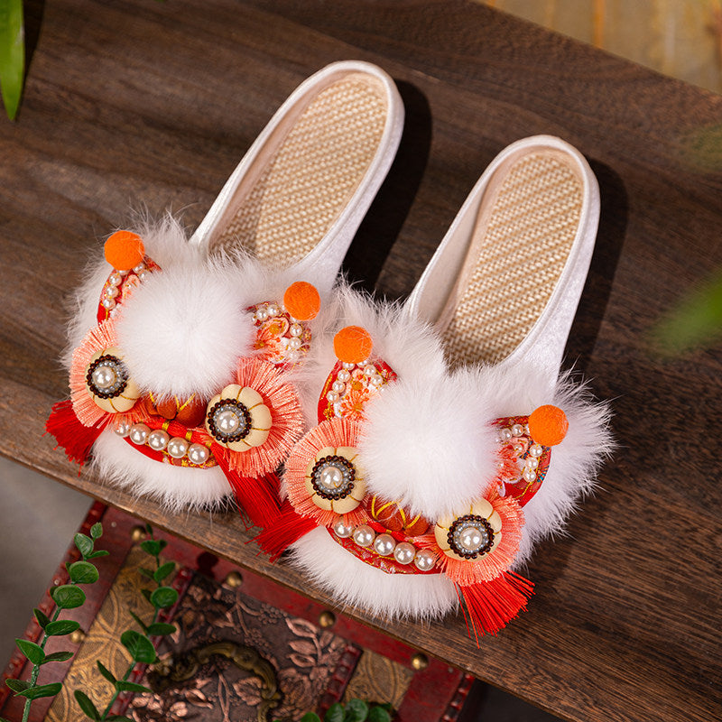 Zhensheng Happy Dongguofeng Tiger Head Shoe For Women, Adult, Summer 2026 New Design, Home Outfit Sandals, Traditional Chinese New Style Head Wrap Half Sandals