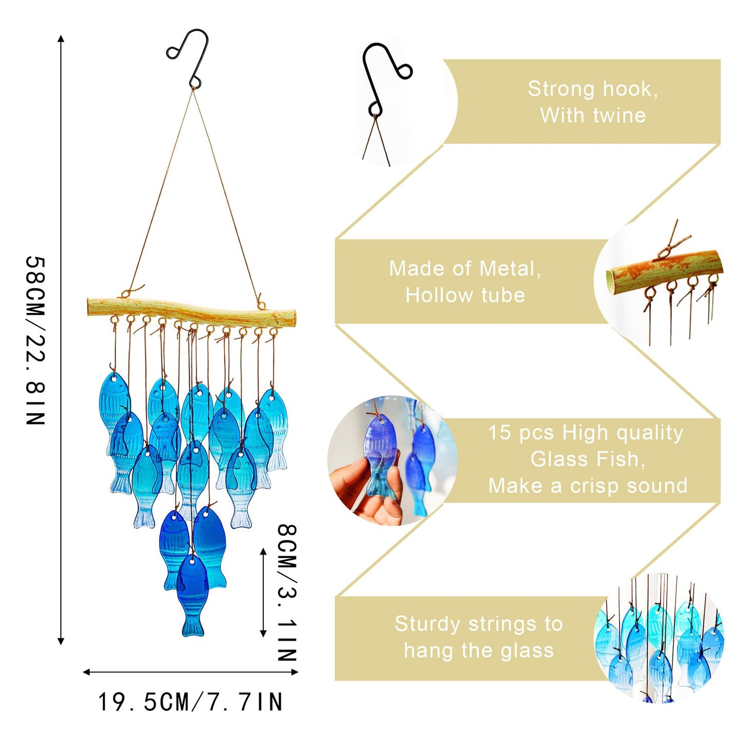Blue Glass Wind Chime For Outdoor Beaches
