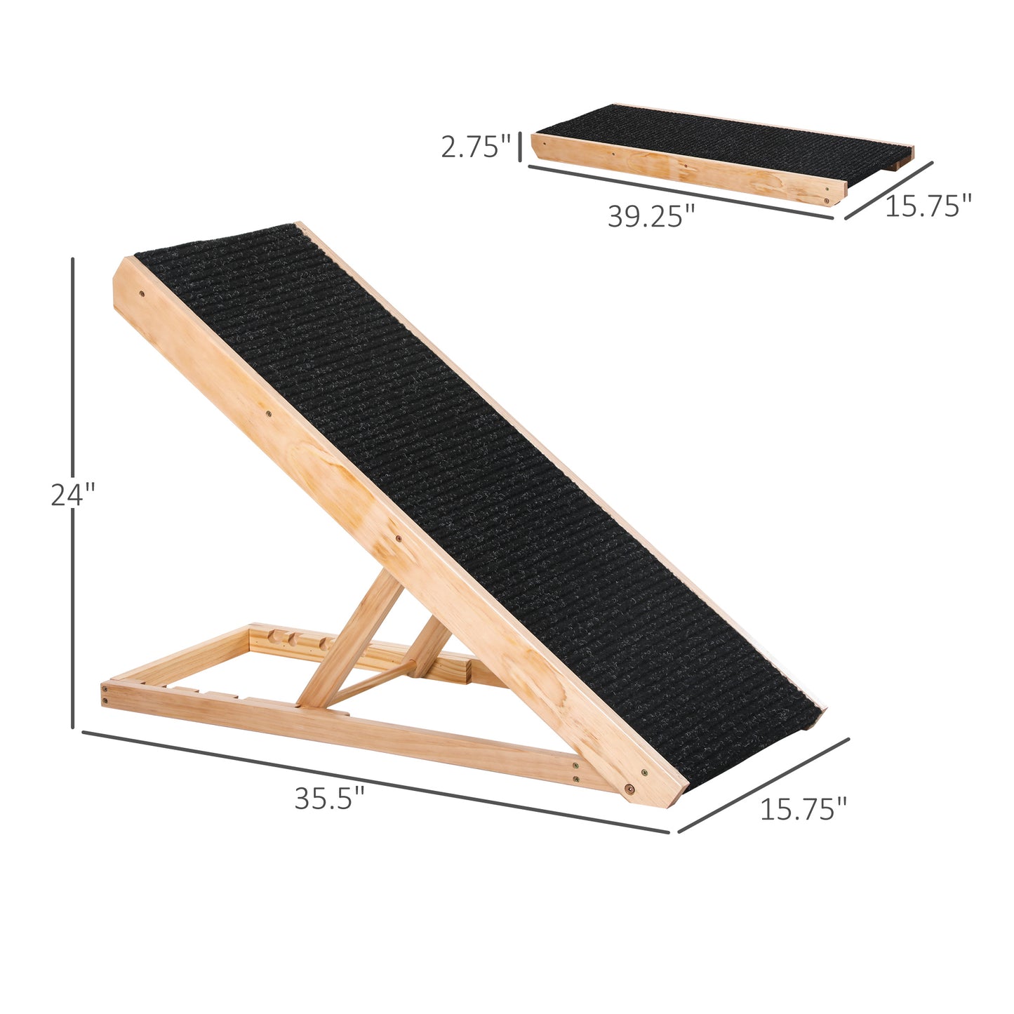 Elevated Dog Ramp for Bed, Foldable and Height Adjustable Pet Ramp for Cats with Non-Slip Finish, Pine 35.5" L x 16" W x 24" H, Black