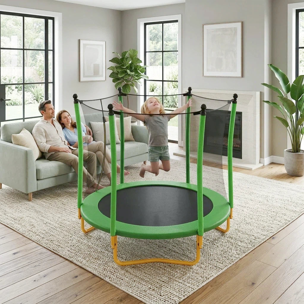 5.5 FT Kids Trampoline With Safety Net, Indoor Outdoor Toddler Trampoline With Enclosure, U-Shaped Stable Legs, Foam Padded Poles, Mini Trampoline For Kids,Green