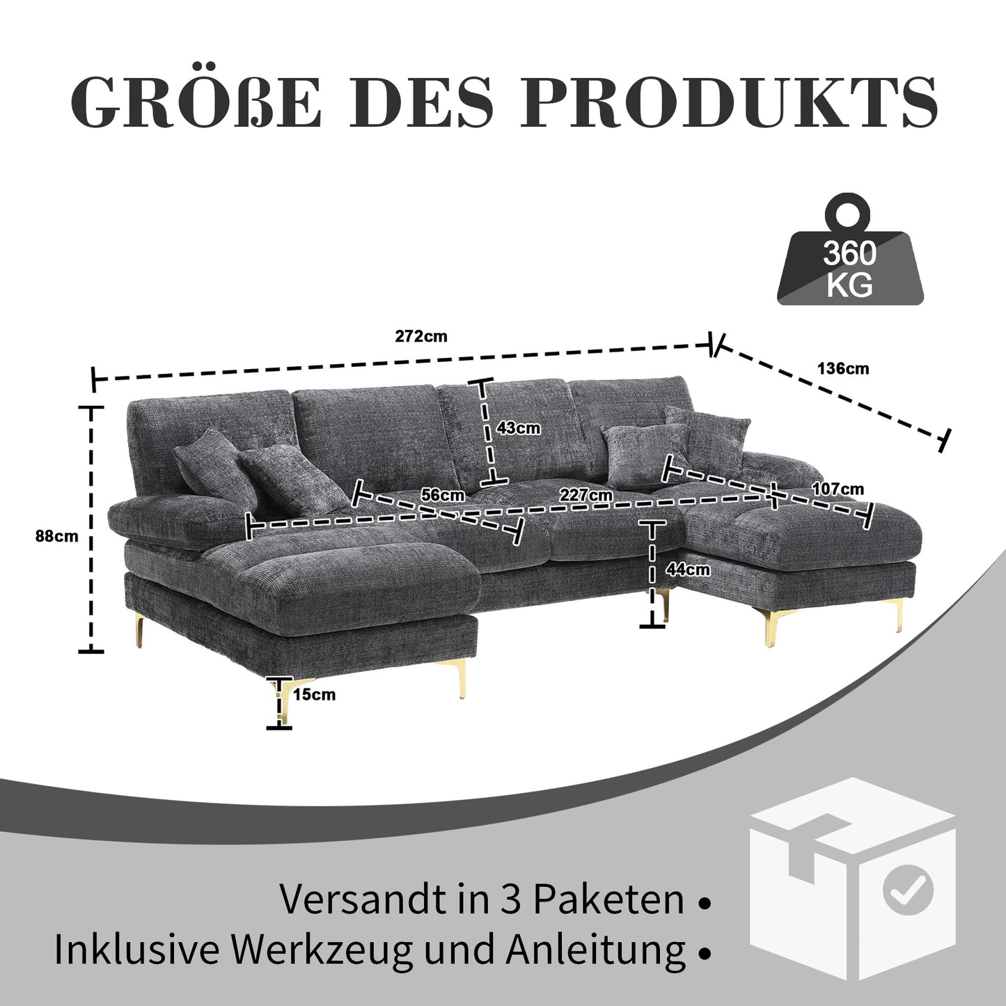 Old SKU W1880S00028 Modern Large Chenille U-Shape Sectional Sofa With Double Reclining Seats For Living Room Bedroom Office Apartment Villa Living Room Home By The Fireplace