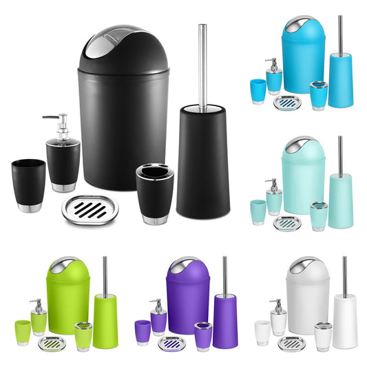 Bathroom Accessories Set For New Home Gifting 6 Pcs Bathroom Set Ensemble Complete Soap Dispenser Toothbrush Holder Tumbler Soap Dish Toilet Cleaning Brush Trash Can For Valentines Gift Guest Room
