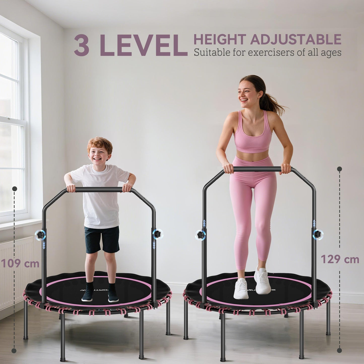 SPORTNOW 40" Foldable Fitness Trampoline Rebounder With Handle, Pink