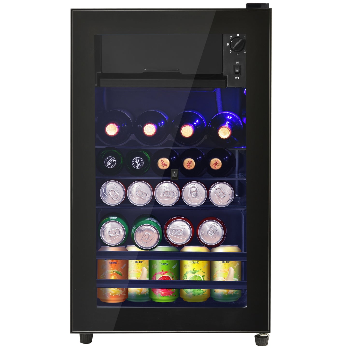 76LMini Refrigerator, 6L 70L For Ice, LED Light, Asst 51 Cans Of Lemonade, Water, Beer Or Wine. Low Noise Operation, Compressor Cooling System, Energy Efficient, Adjustable Shelves