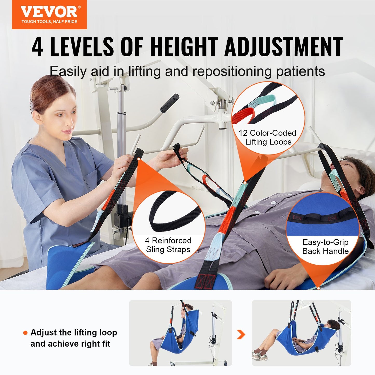 Universal Full Body Patient Lift Sling -Small, Patient Lift Medical Sling For Easy Transfer And Bathing, Polyester Patient Aid Transfer Sling For Elderly, Disabled, Bedridden, 600LBS Capacity