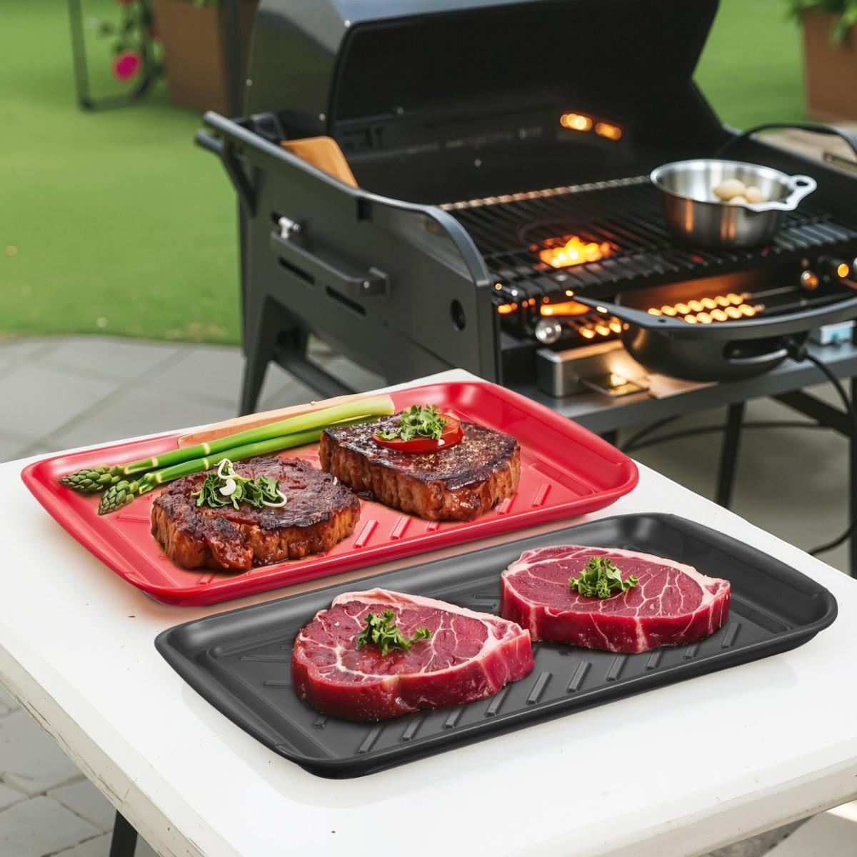 Plastic Serving Trays 17x10.35 Inch Anti-Slip Eating Food Trays 2-Pack