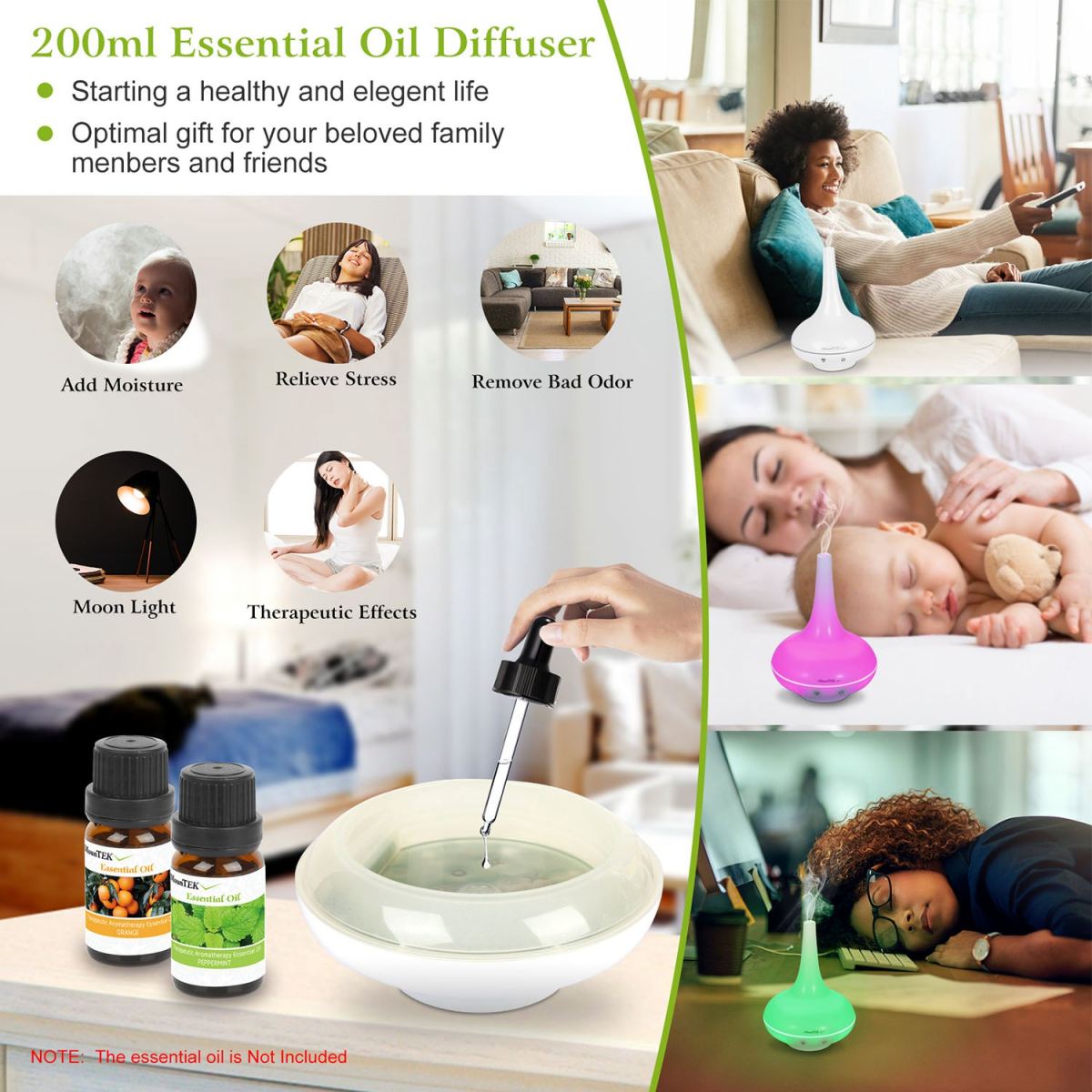 1Pc 200ml Cool Mist Humidifier Ultrasonic Aroma Essential Oil Diffuser With 7 Color LED Lights Waterless Auto Off For Office Home Room Study Yoga Spa