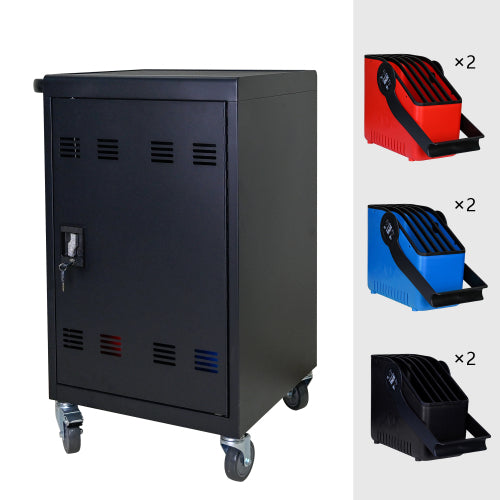 Tablet Laptop 32-bit-Plastic Device Basket Device For Mobile Charging Trolley- Includes Cable Management Dividers, Cable Clips, Storage Compartment, And Removable Doors  Black
