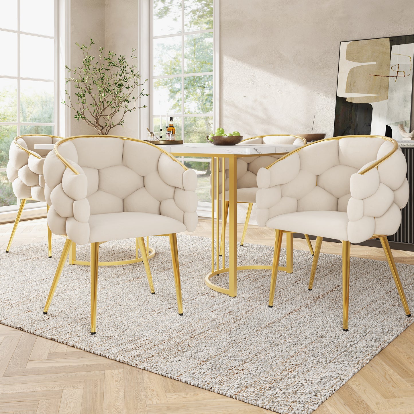 Luxury Velvet Chairs  4 Pieces , Living Room Chairs, Dining Chairs, Makeup Chairs, Modern Fashion Style Chairs, Gilded Iron Legs, Beige Chairs, Bubble Chairs, Ergonomic Chairs