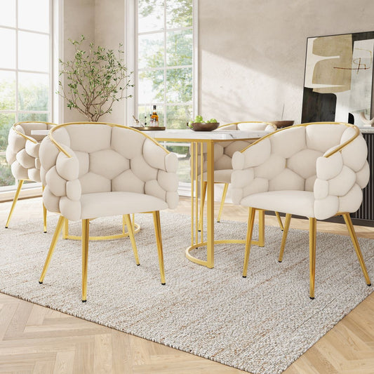 Luxury Velvet Chairs  4 Pieces , Living Room Chairs, Dining Chairs, Makeup Chairs, Modern Fashion Style Chairs, Gilded Iron Legs, Beige Chairs, Bubble Chairs, Ergonomic Chairs
