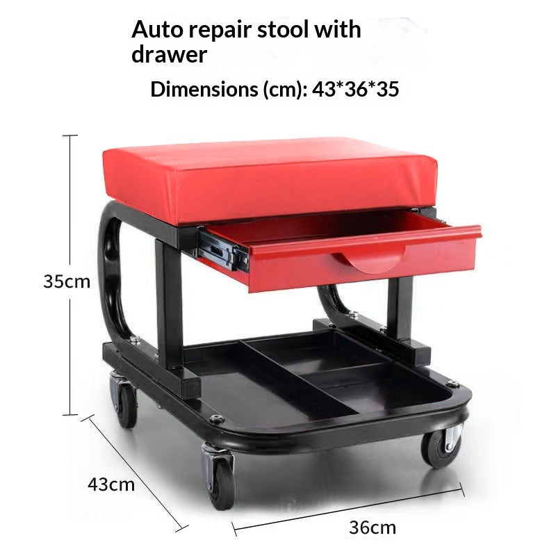 Car Repair Beauty Stool Leather Pad Square Tube Universal Wheel Movable