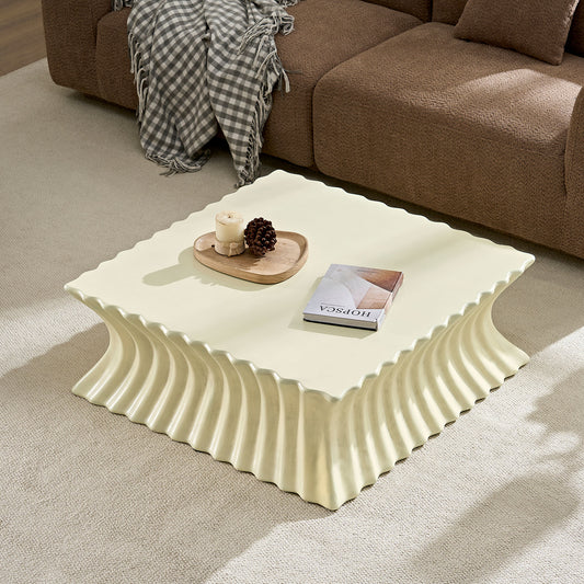 35.43 Inch Square Coffee Table Vintage Sturdy Fiberglass Table For Living Room Apartment Office No Need Assembly Beige